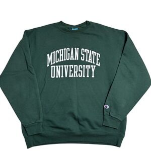 Champion Michigan State University Crewneck Sweatshirt Green Mens Lrg Eco Fleece